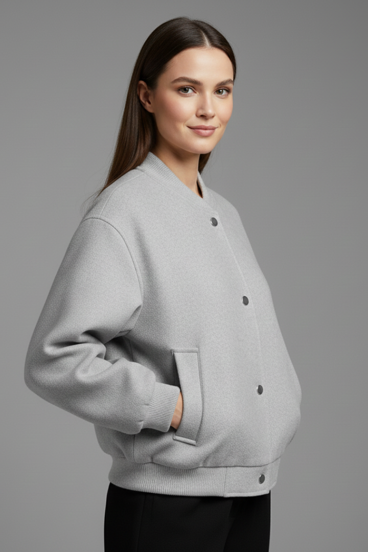 Women’s Jacket with Button Closure and Ribbed Trim