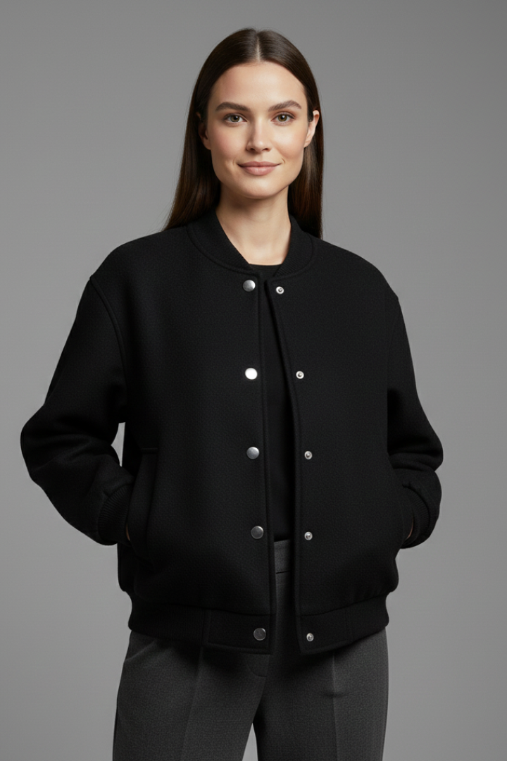 Women’s Jacket with Button Closure and Ribbed Trim