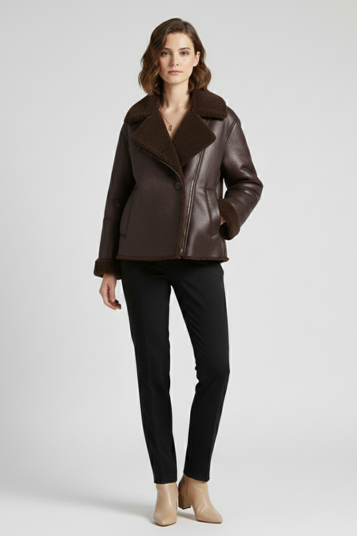Women’s Jacket with Notched Collar and Faux Shearling Lining