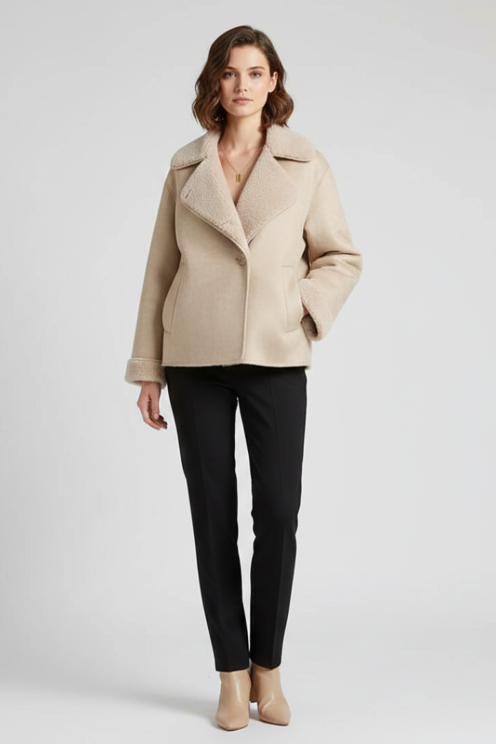 Women’s Jacket with Notched Collar and Faux Shearling Lining