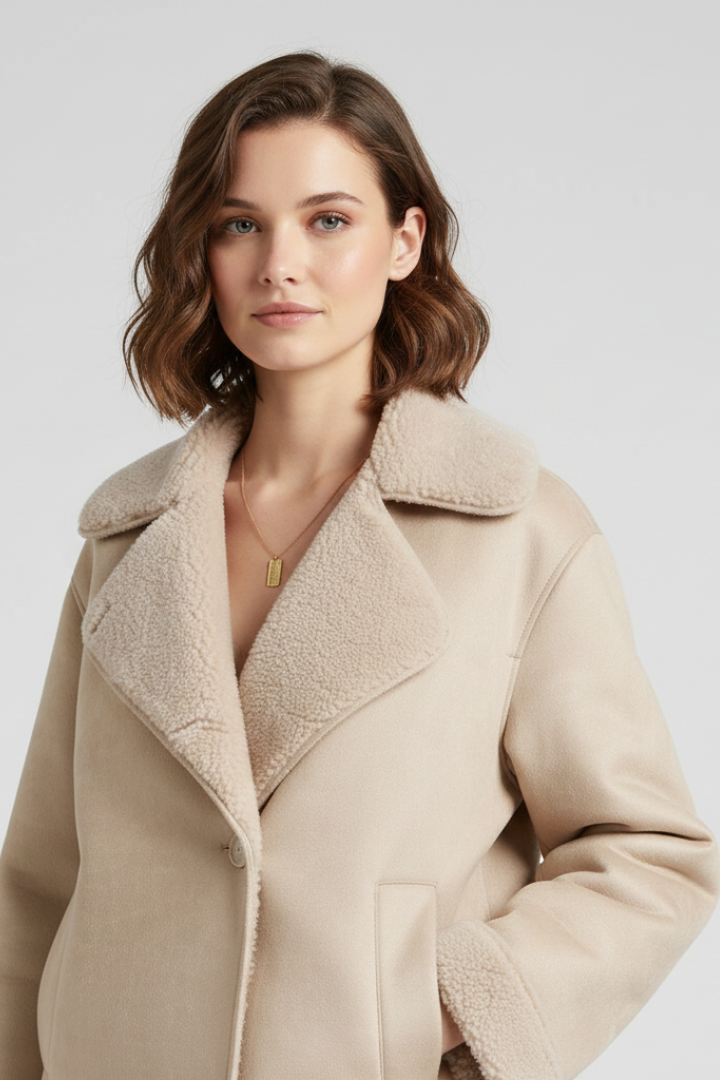 Women’s Jacket with Notched Collar and Faux Shearling Lining
