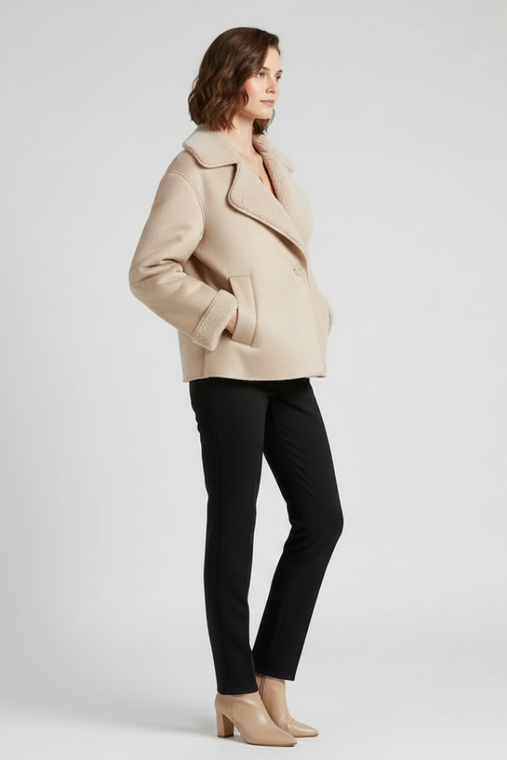 Women’s Jacket with Notched Collar and Faux Shearling Lining