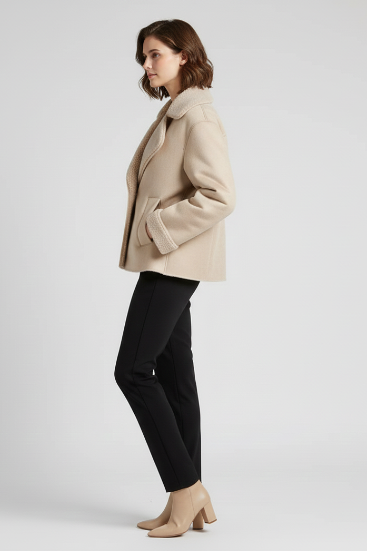 Women’s Jacket with Notched Collar and Faux Shearling Lining