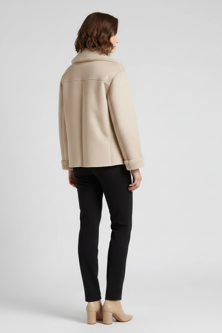 Women’s Jacket with Notched Collar and Faux Shearling Lining