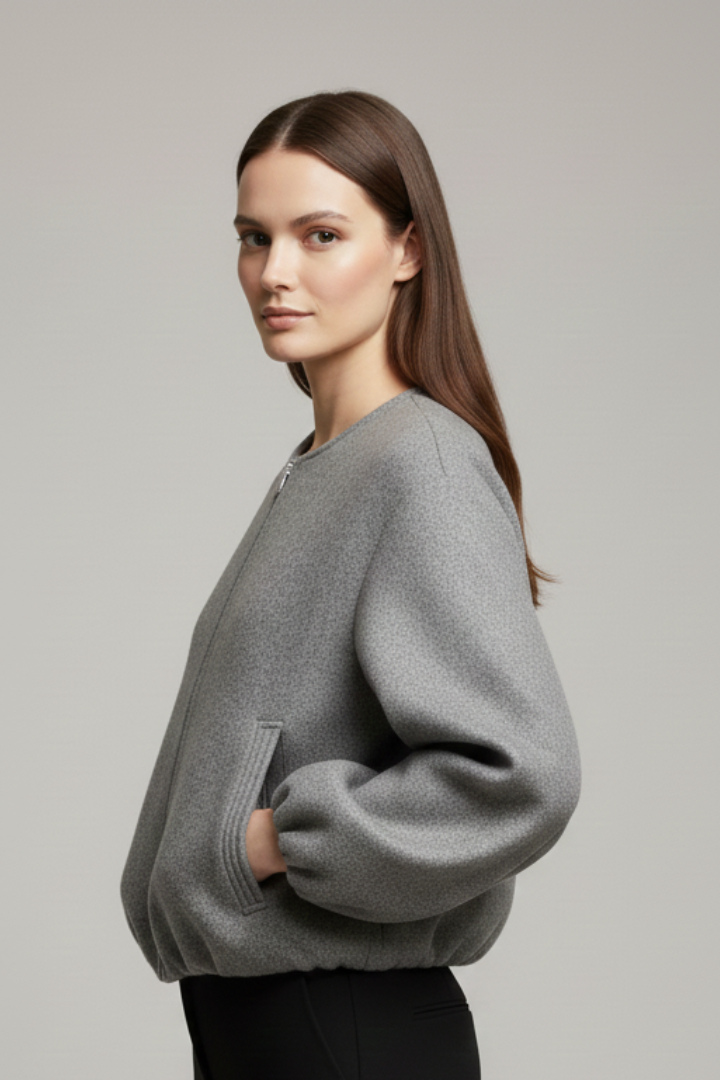 Women’s Jacket with Zip Fastening and Ribbed Hem