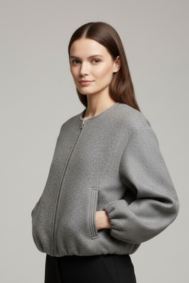 Women’s Jacket with Zip Fastening and Ribbed Hem