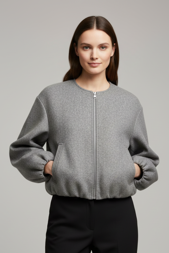 Women’s Jacket with Zip Fastening and Ribbed Hem