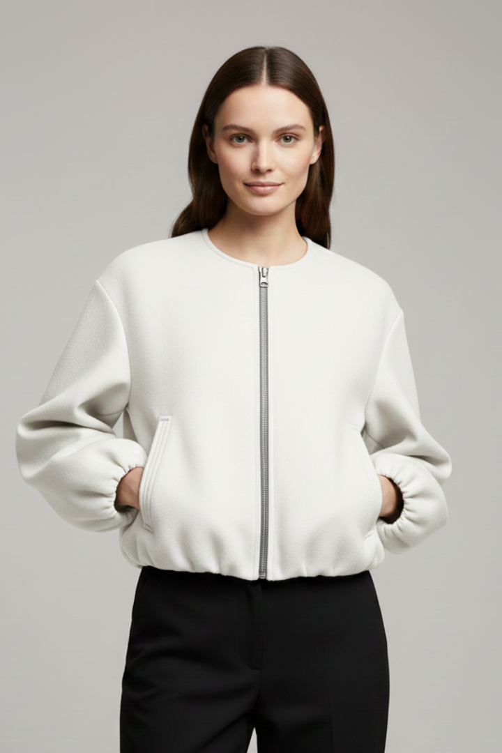 Women’s Jacket with Zip Fastening and Ribbed Hem