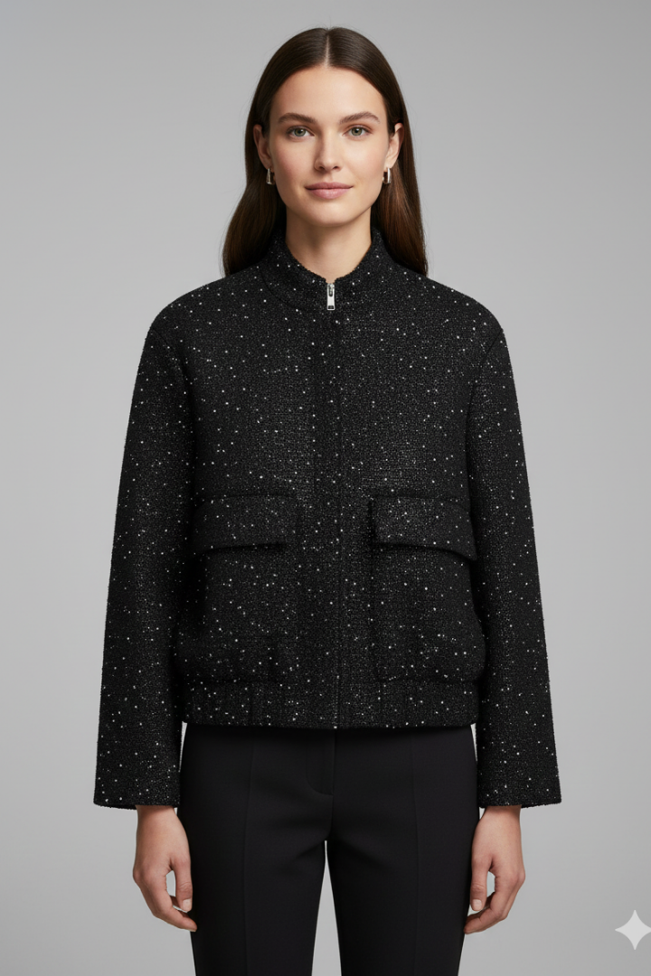 Women’s Jacket with Zipper and Textured Surface